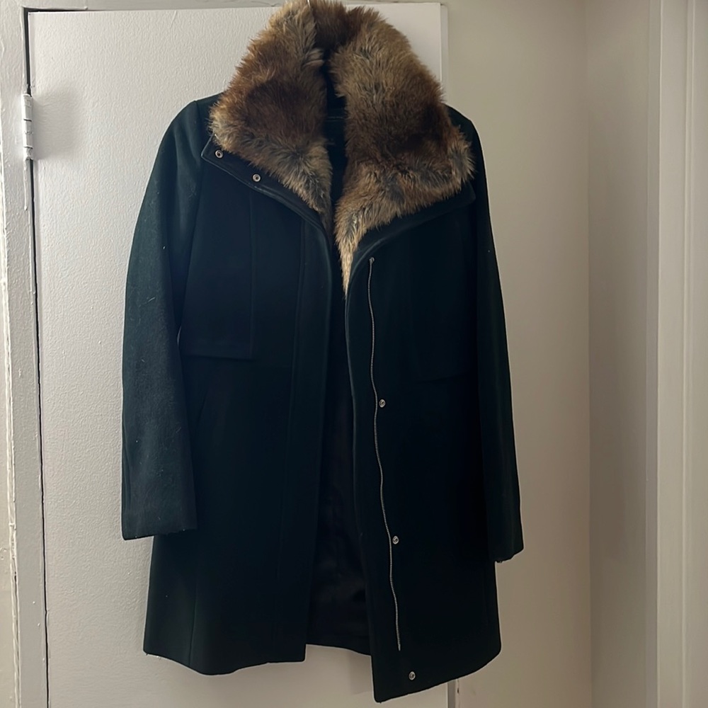 Marc New York green pea coat with removable fur collar
